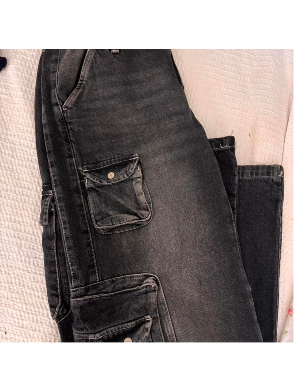 BDG Urban Outfitters wide leg cargo jeans in a washed black denim